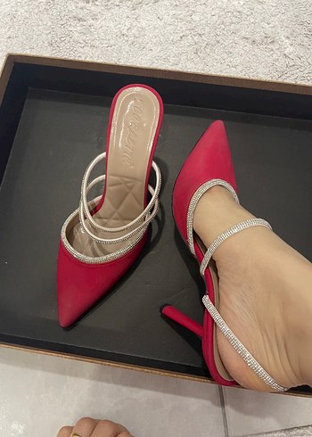 Kırmızı Stiletto Topuklu Yılan Desenli Kadın Ayakkabı - Görsel 4