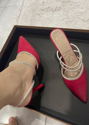 Kırmızı Stiletto Topuklu Yılan Desenli Kadın Ayakkabı - Görsel 3