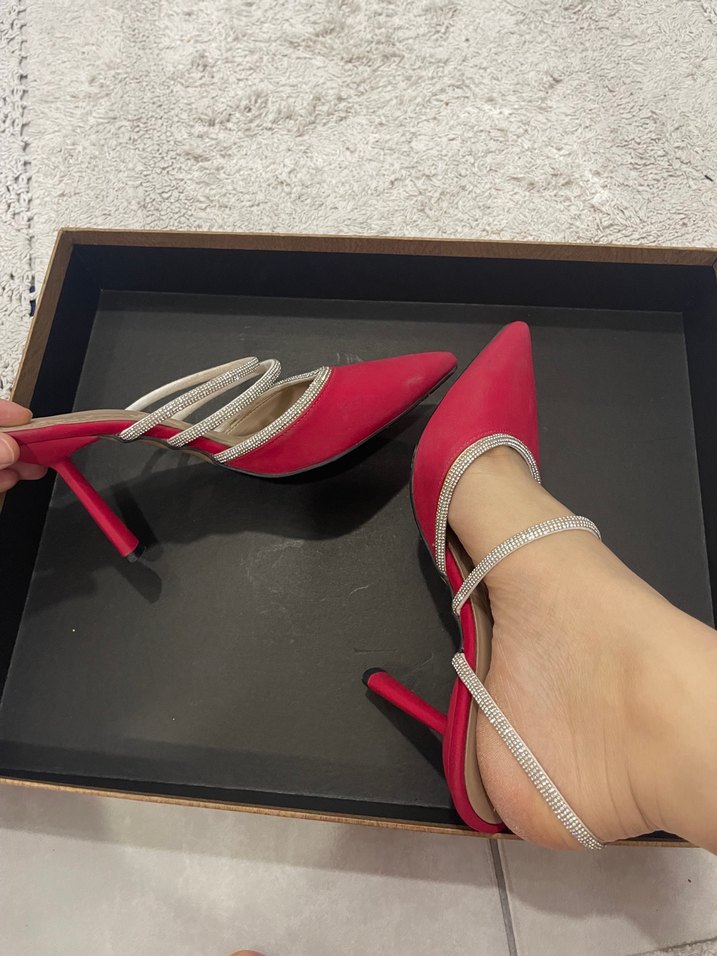 Kırmızı Stiletto Topuklu Yılan Desenli Kadın Ayakkabı - Görsel 5