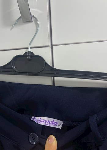 Kadın Lacivert Düğmeli Kumaş Pantolon - Görsel 2