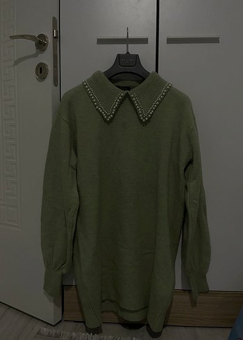 Yakalı, uzun kollu, triko kadın kazak - Görsel 3