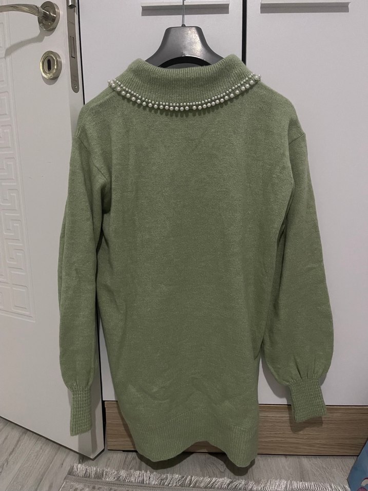 Yakalı, uzun kollu, triko kadın kazak - Görsel 2