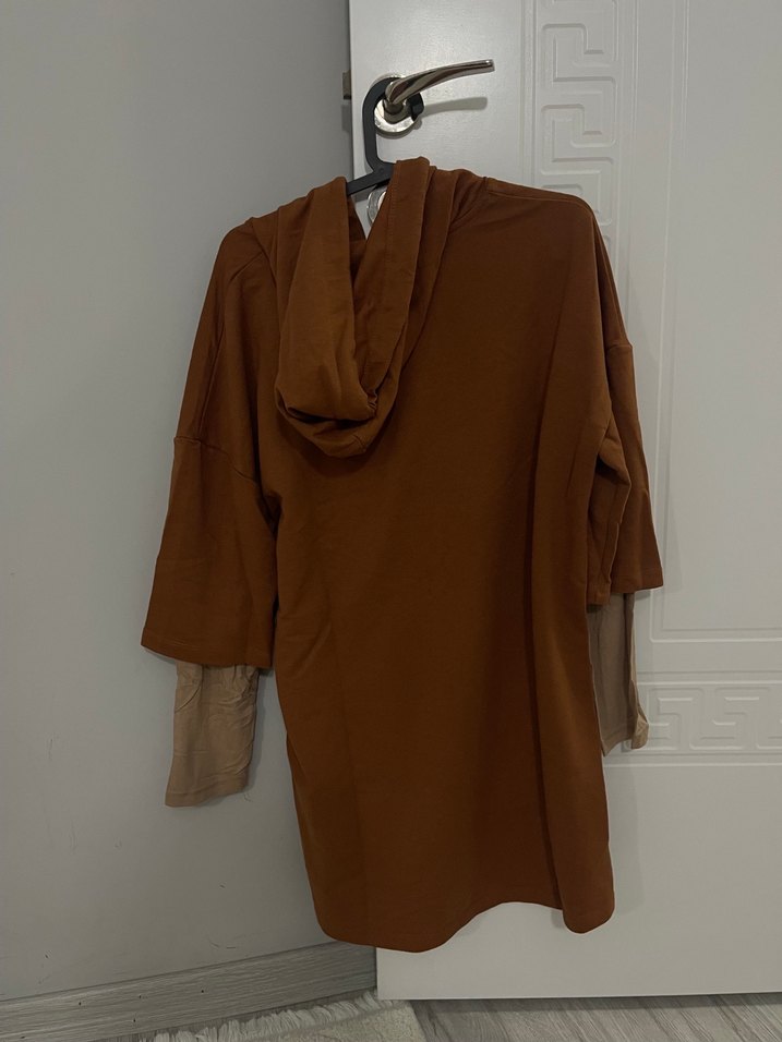 Kahverengi Kapüşonlu Salaş Sweatshirt - Görsel 2