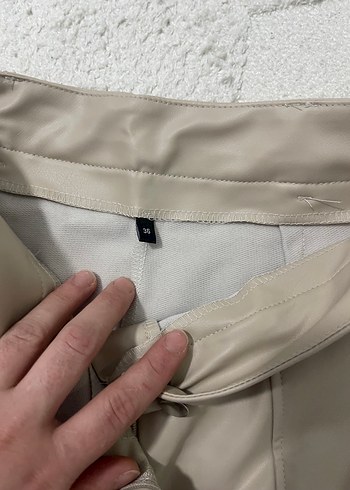 Bej Midi Kadın deri Pantolon - Görsel 2