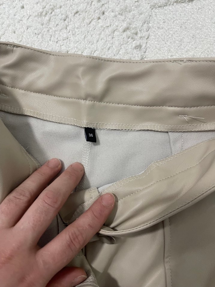 Bej Midi Kadın deri Pantolon - Görsel 2