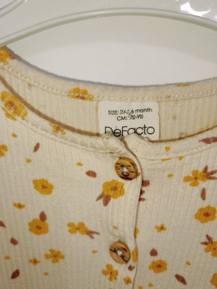 Bej Çiçek Desenli Uzun Kollu Kız Elbisesi - Görsel 3