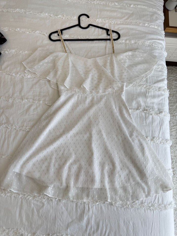 Koton Beyaz Nakışlı Mini Bohem Elbise - Görsel 3