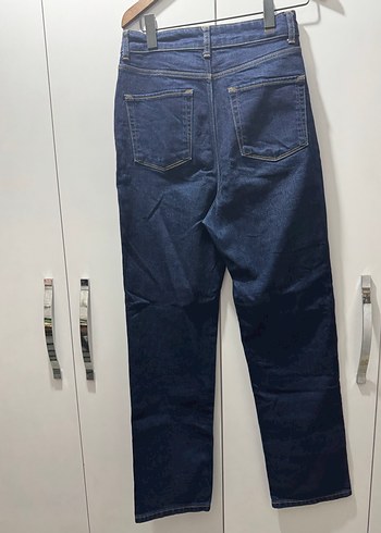 Kadın Lacivert Düğmeli Midi Denim Jean - Görsel 2