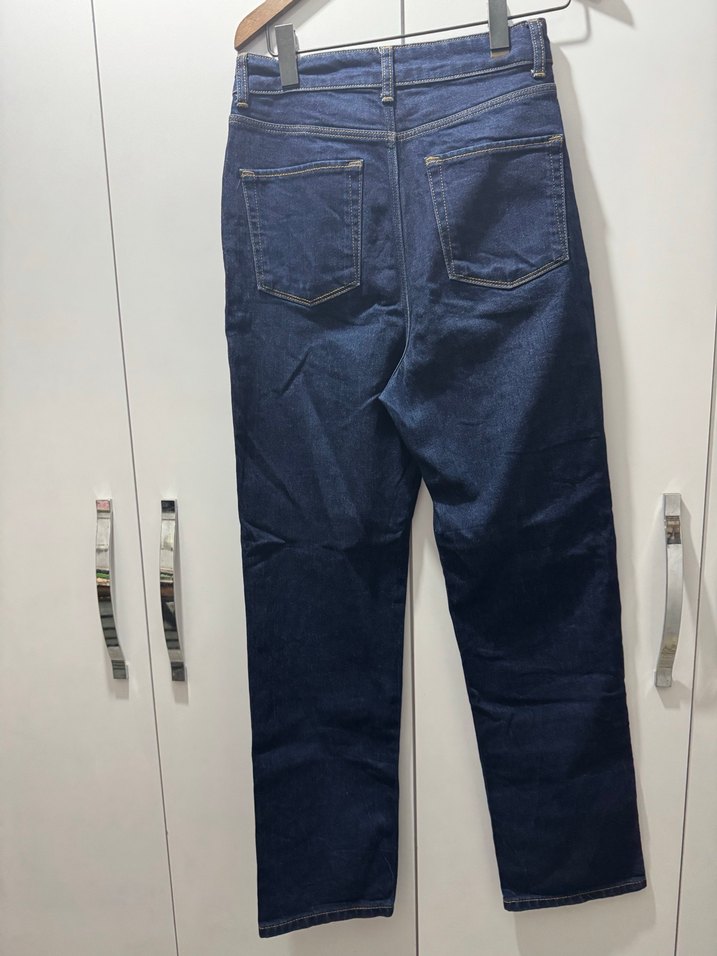 Kadın Lacivert Düğmeli Midi Denim Jean - Görsel 2