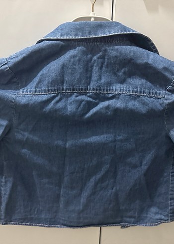 Kız Çocuk Nakışlı Mavi Denim Gömlek - Görsel 3