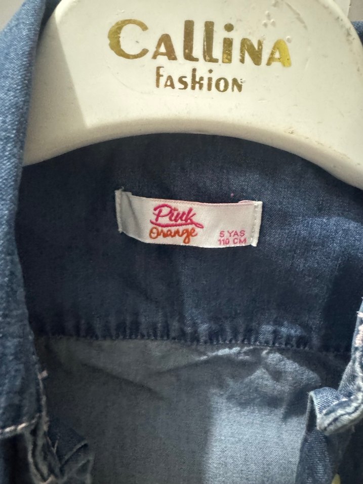 Kız Çocuk Nakışlı Mavi Denim Gömlek - Görsel 4