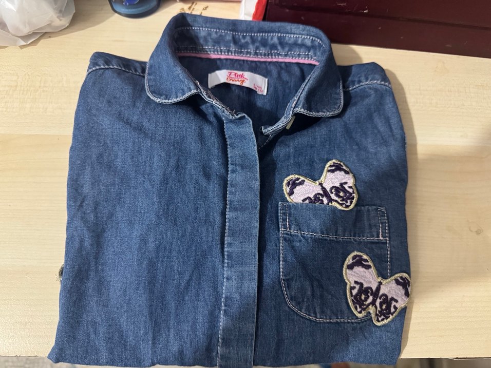 Kız Çocuk Nakışlı Mavi Denim Gömlek - Görsel 2