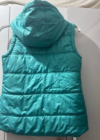 Kız Çocuk Turkuaz Kapüşonlu Fermuarlı Yelek - Görsel 3