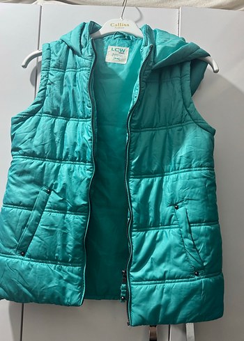 Kız Çocuk Turkuaz Kapüşonlu Fermuarlı Yelek - Görsel 4