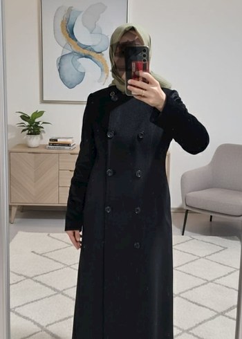 Düğmeli Siyah Uzun Kadın Kaban - Görsel 2