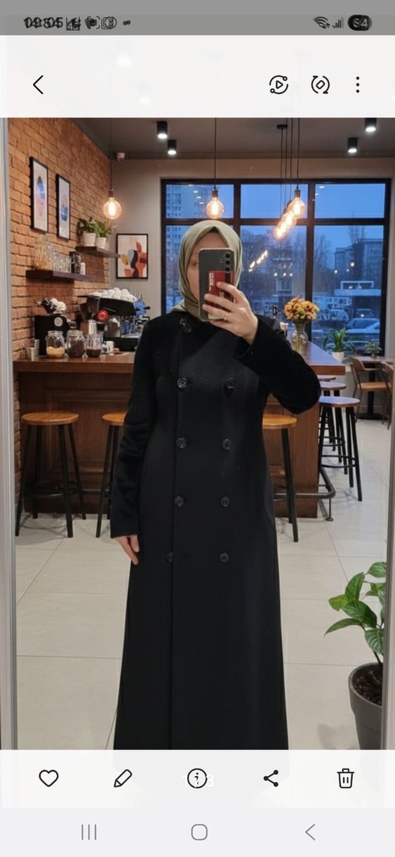 Düğmeli Siyah Uzun Kadın Kaban - Görsel 3