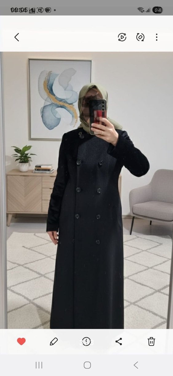 Düğmeli Siyah Uzun Kadın Kaban - Görsel 2