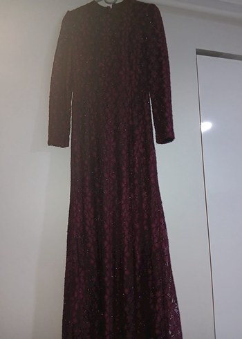 m Beden bordo Renk Bordo Nakışlı Uzun Kollu Vintage Elbise