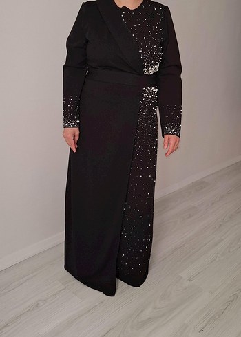 Siyah taşlı tesettür abiye 38 beden - Görsel 4