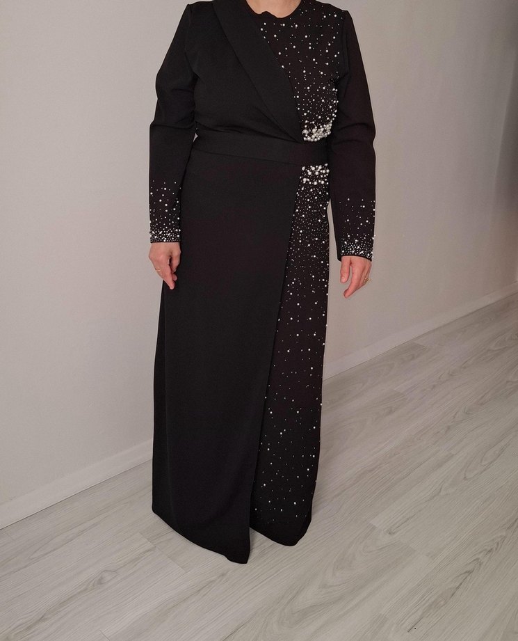 Siyah taşlı tesettür abiye 38 beden - Görsel 4