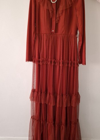 Tesettür kiremit rengi abiye 38 - Görsel 4