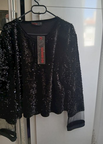 Siyah Payetli Uzun Kollu Bluz m 40 beden - Görsel 3