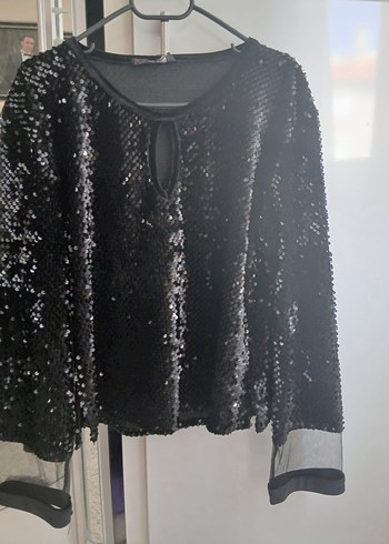 Siyah Payetli Uzun Kollu Bluz m 40 beden - Görsel 2