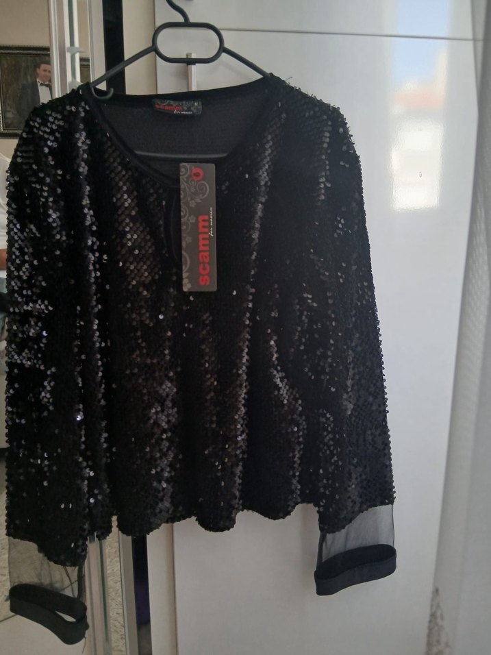 Siyah Payetli Uzun Kollu Bluz m 40 beden - Görsel 3