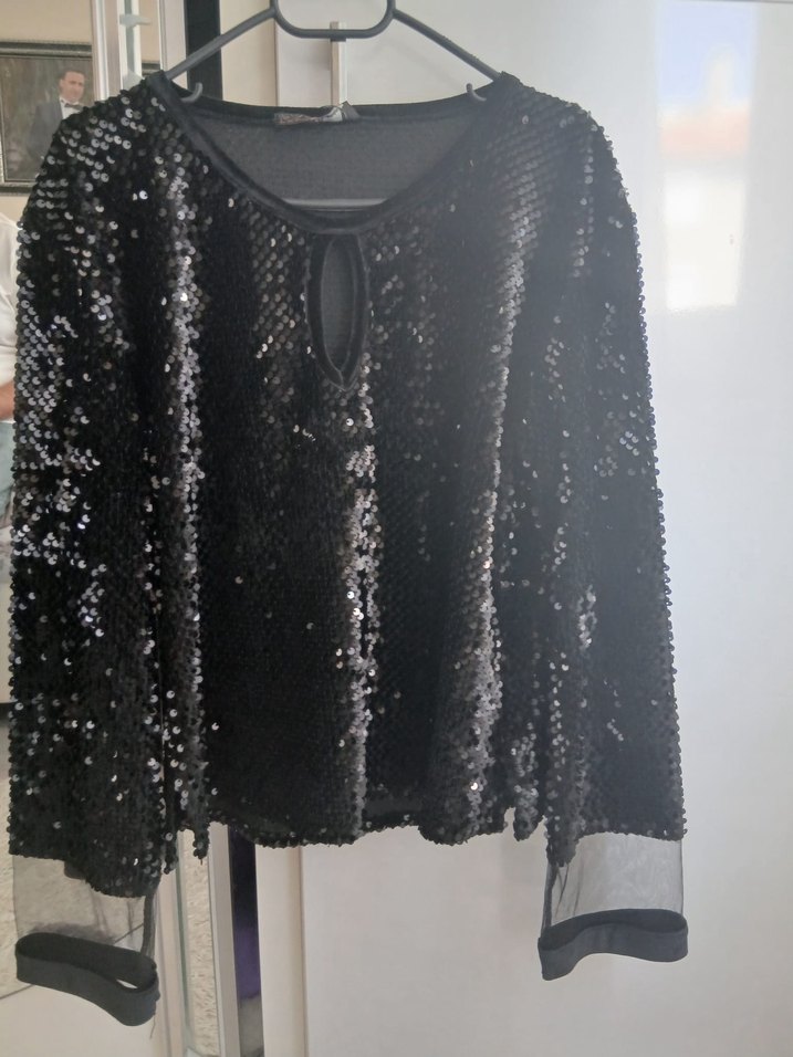 Siyah Payetli Uzun Kollu Bluz m 40 beden - Görsel 2