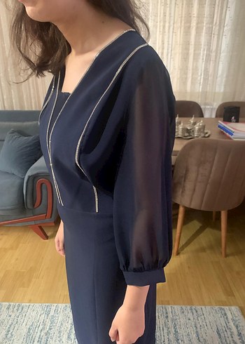Diğer Lacivert V Yakalı Midi Kalem Elbise