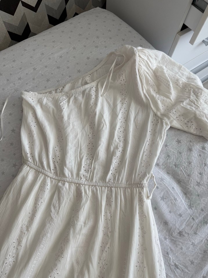Nakışlı Beyaz Uzun Bohem Elbise - Görsel 3