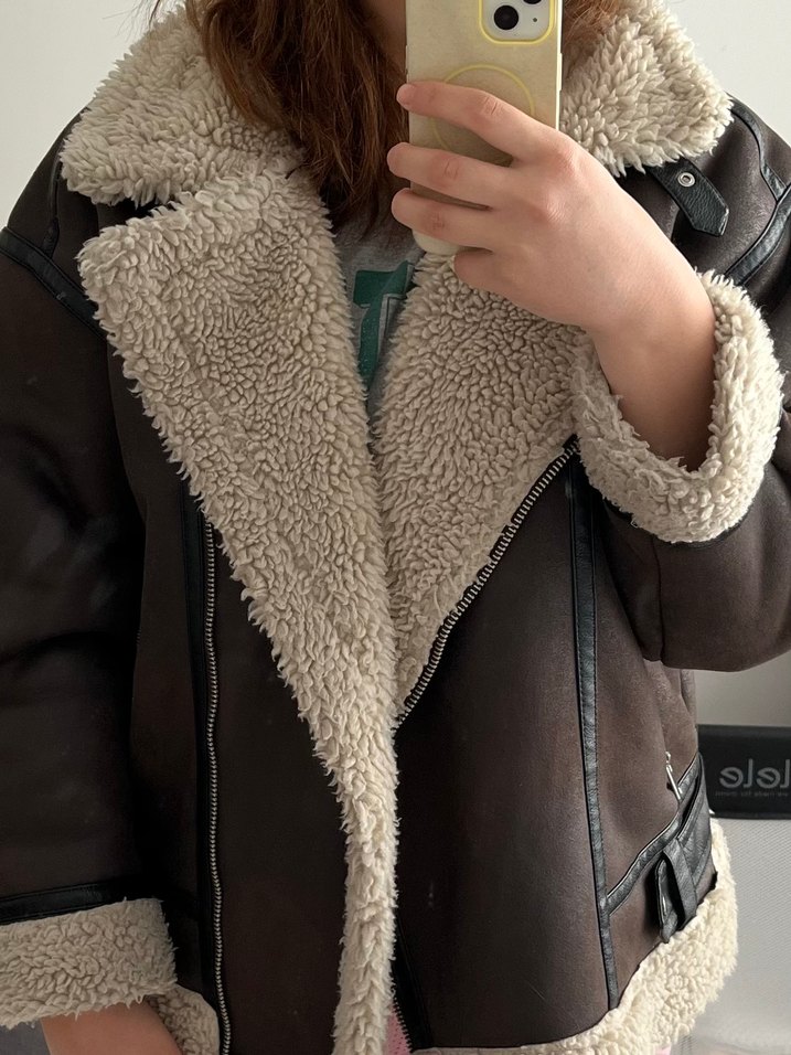 LCW Kürklü Kahverengi Süet Kısa Kış Ceketi - Görsel 2