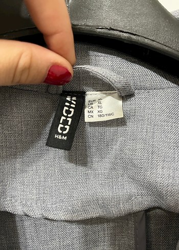 H&M Gri Düğmeli Kadın Keten Blazer Ceket