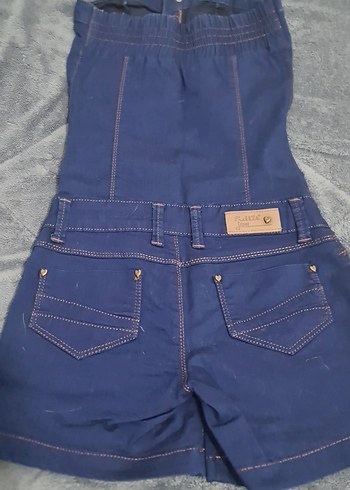 Düğmeli Lacivert Kot Straplez Mini Tulum - Görsel 4