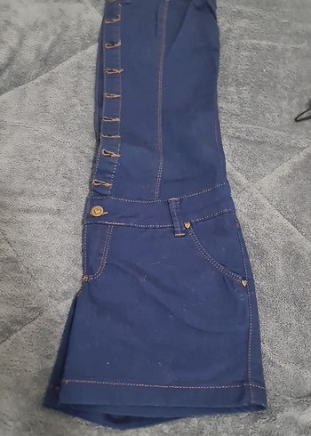 Düğmeli Lacivert Kot Straplez Mini Tulum - Görsel 5