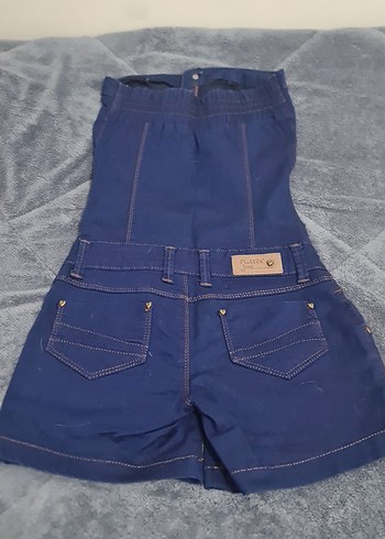 Düğmeli Lacivert Kot Straplez Mini Tulum - Görsel 3