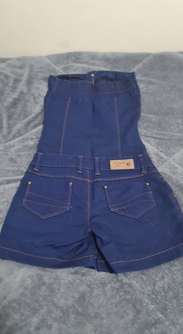 Düğmeli Lacivert Kot Straplez Mini Tulum - Görsel 3