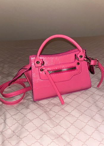 Fermuarlı Pembe Deri Kadın Çanta