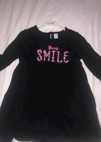 Uzun Kollu Siyah Kız Elbisesi Renkli Baskılı - Görsel 3