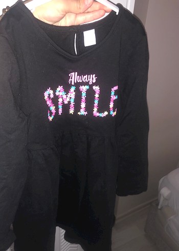 Uzun Kollu Siyah Kız Elbisesi Renkli Baskılı - Görsel 9