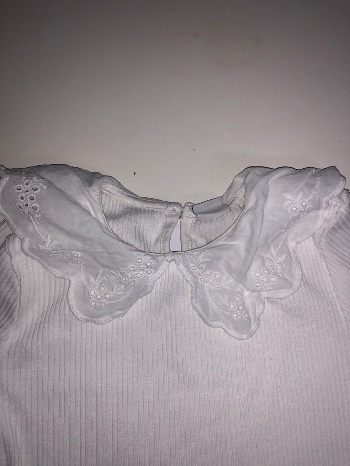 Uzun Kollu Fırfırlı dantelli Beyaz Kız Bluz - Görsel 2