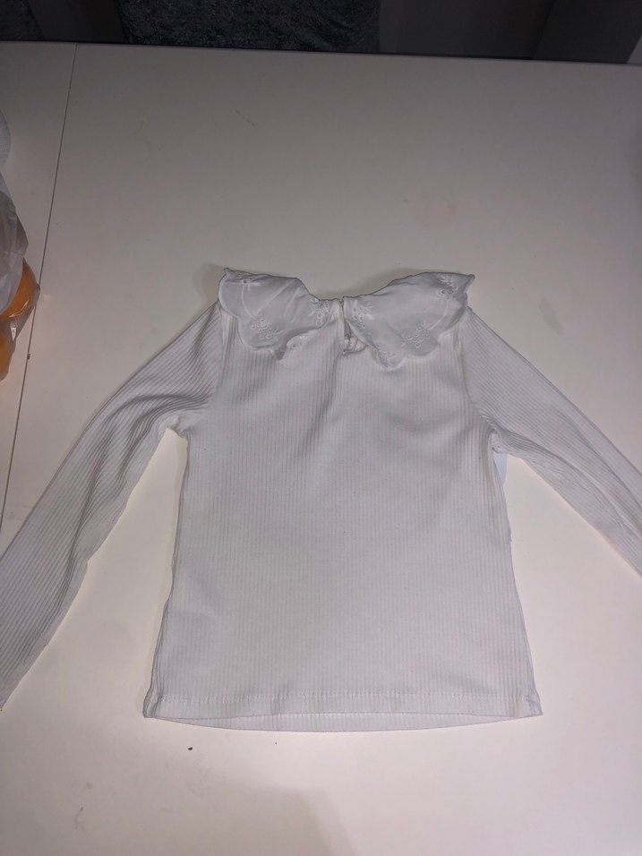 Uzun Kollu Fırfırlı dantelli Beyaz Kız Bluz - Görsel 4