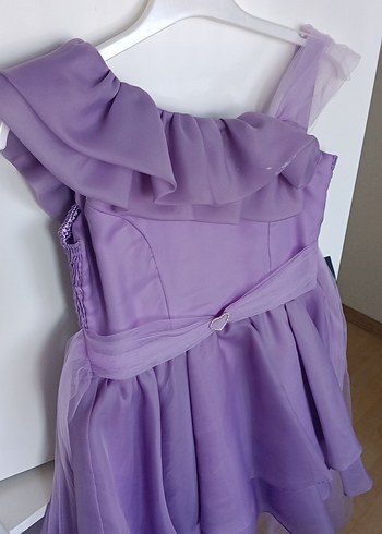 Mor Fırfırlı Straplez Kız Elbise - Görsel 2