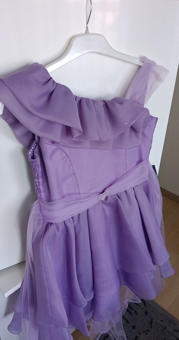 Mor Fırfırlı Straplez Kız Elbise - Görsel 2