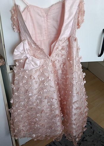 Kız Çocuk Pembe Straplez Nakışlı Elbise - Görsel 5