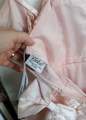 Kız Çocuk Pembe Straplez Nakışlı Elbise - Görsel 4