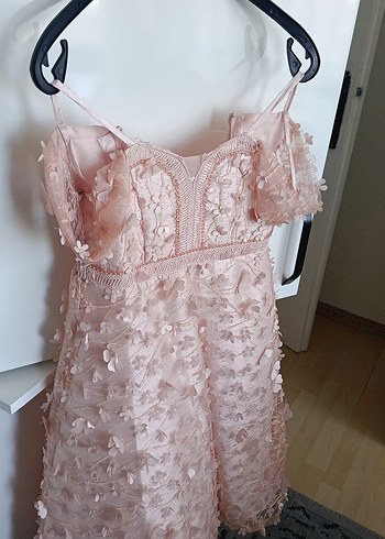 Kız Çocuk Pembe Straplez Nakışlı Elbise - Görsel 2