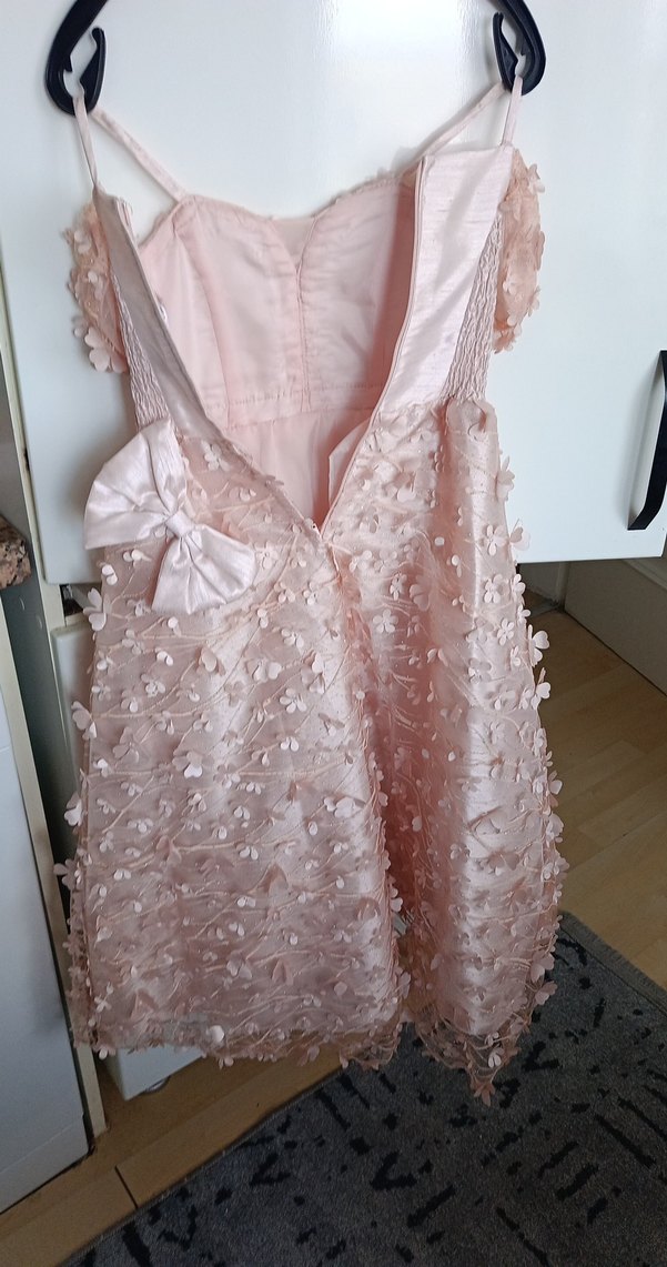 Kız Çocuk Pembe Straplez Nakışlı Elbise - Görsel 5