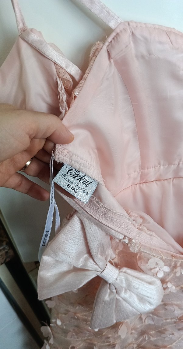 Kız Çocuk Pembe Straplez Nakışlı Elbise - Görsel 4