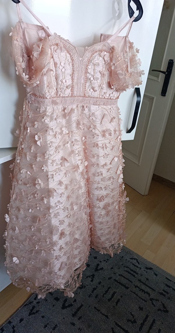 Kız Çocuk Pembe Straplez Nakışlı Elbise - Görsel 3